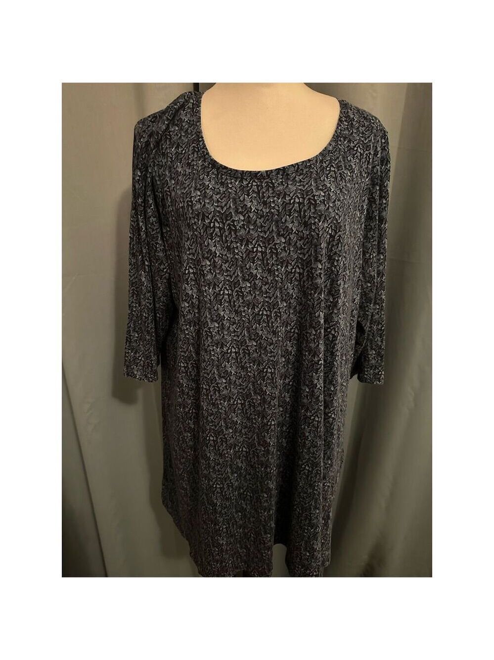 Purejill Women's Plus 2XL Black Geometric 3/4 Sleeve Tunic Top